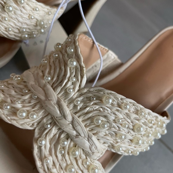 A New Day Tia Cream Pearl Mule Heels with woven strap size 6 new with tags, box - Picture 4 of 13